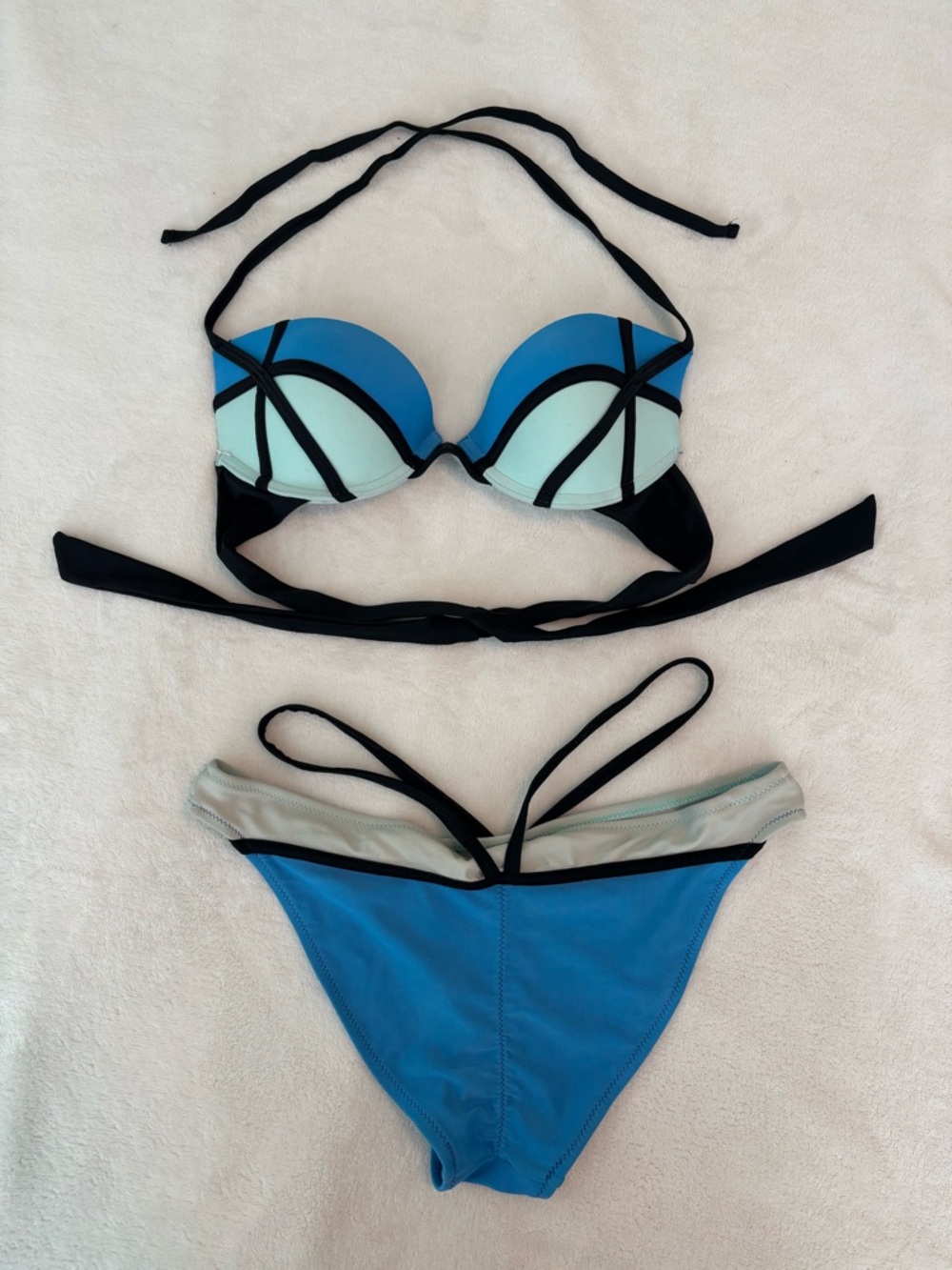 Blue and Light Mint Colorblock Women's Bikini Set